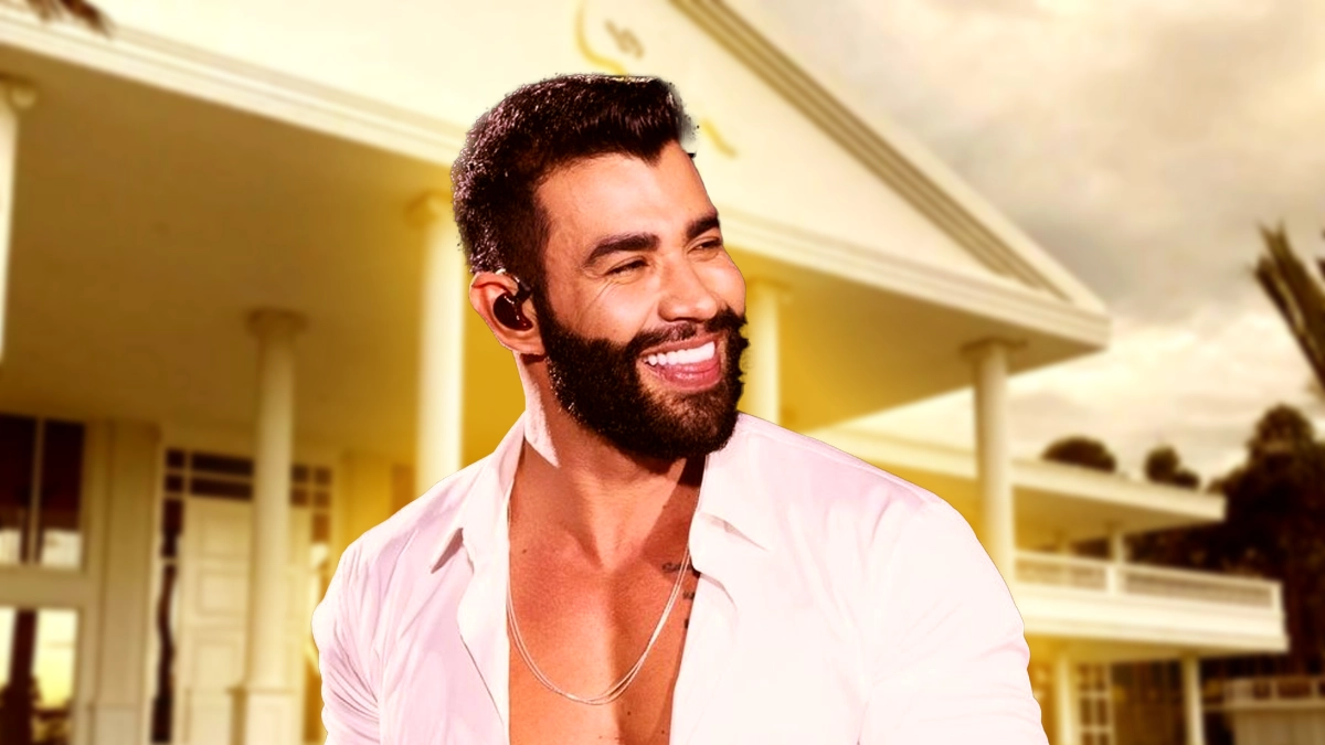 Gusttavo Lima decide vender mansão avaliada em R$ 185 milhões e surpreende fãs Mansão de Gusttavo Lima, considerada seu maior refúgio, entra na lista de bens à venda (Foto: Arte Movimento Country)