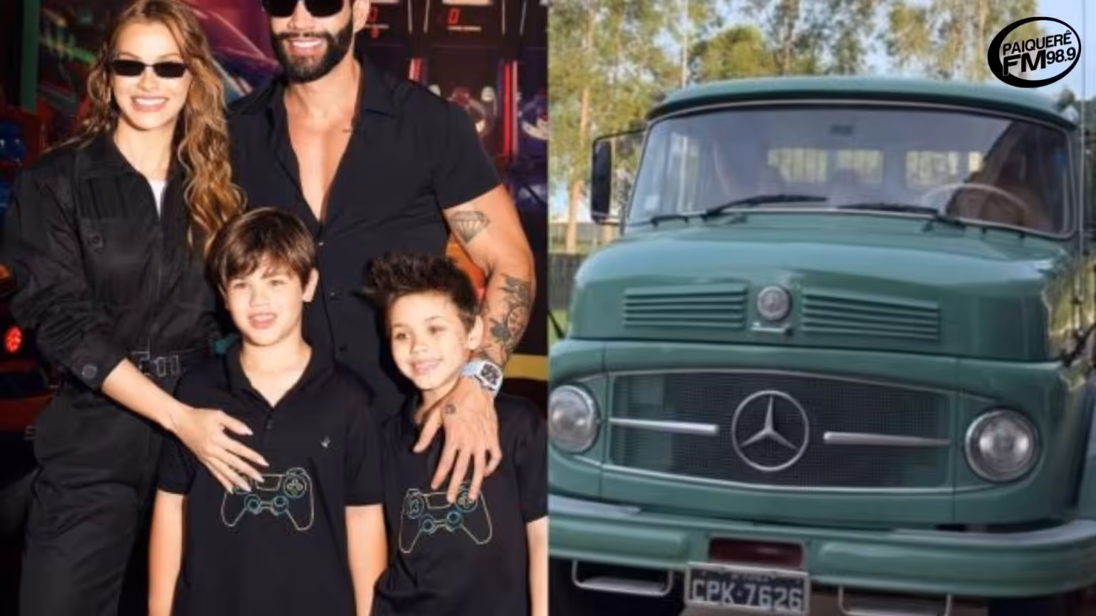 Gusttavo Lima e seus filhos se divertem em caminhão vintage de 1969 Gusttavo Lima e seus filhos se divertem em caminhão vintage de 1969
