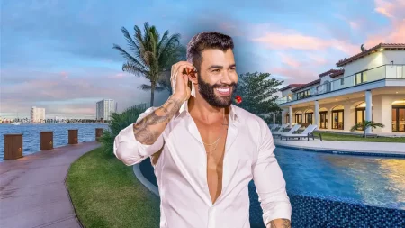 Gusttavo Lima surpreende ao se refugiar em mansão milionária nos EUA com vista paradisíaca Mansão milionária de Gusttavo Lima impressiona pelo luxo e riqueza (Foto: Arte Movimento Country)
