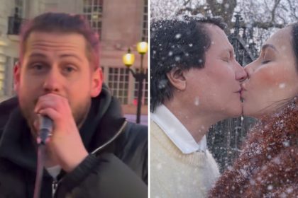 Giovani tranquiliza esposa após cantor de rua flertar