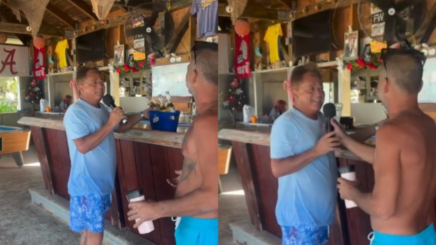 Leonardo toca suas músicas em bar nas Bahamas durante férias