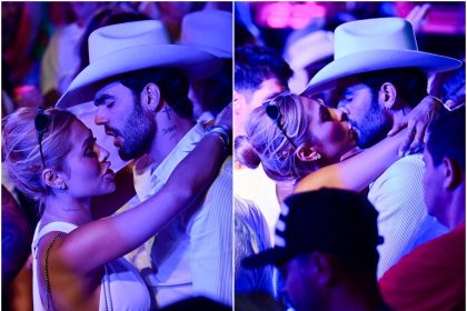 Luan Pereira e noiva trocam beijos durante show em navio