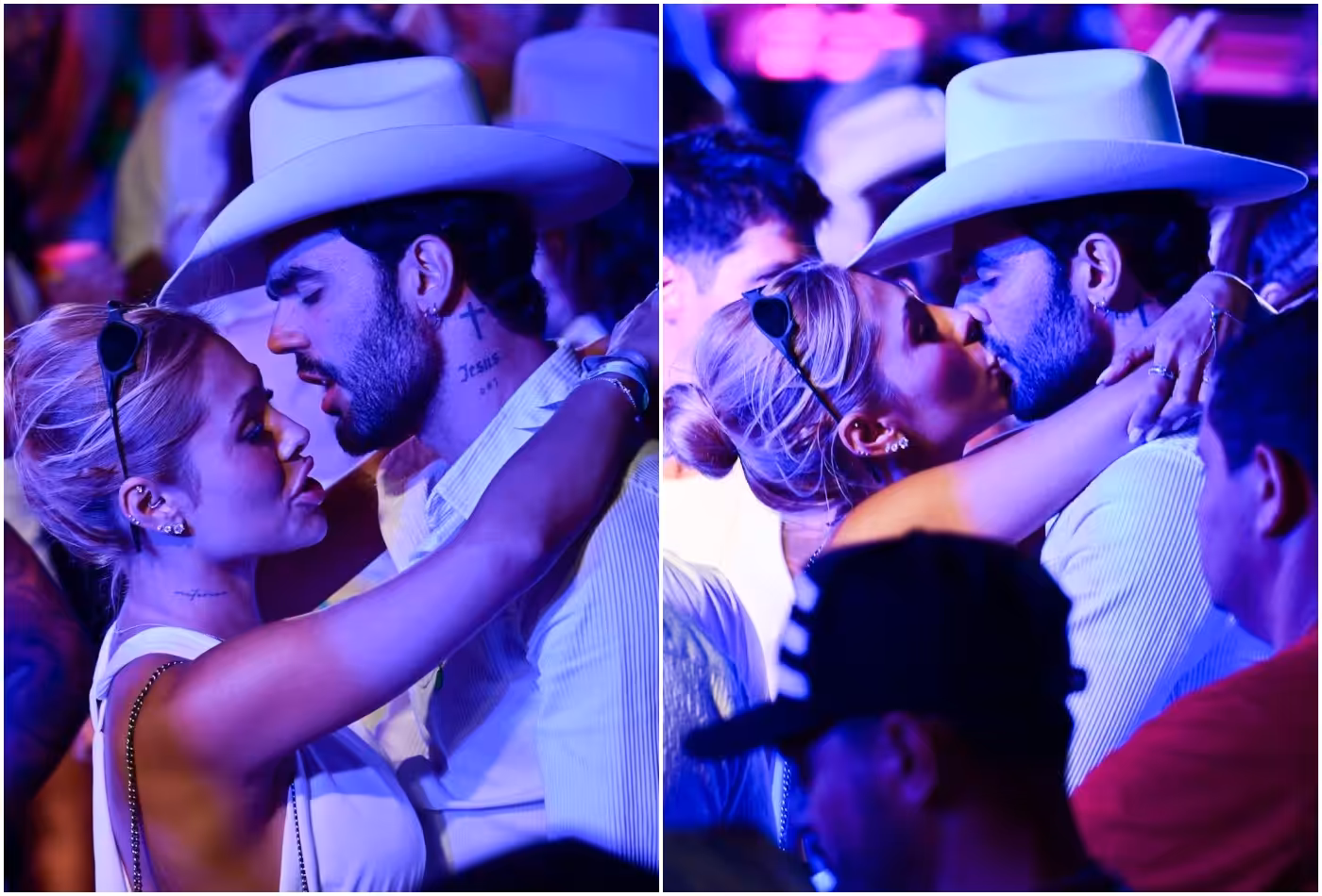 Luan Pereira e noiva trocam beijos durante show em navio